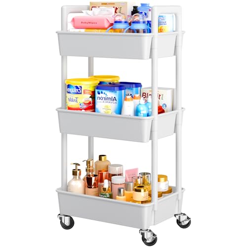 Smart Home Pipishell 3 Tier Rolling Cart Organizer, Plastic Rolling Cart for Daily Use