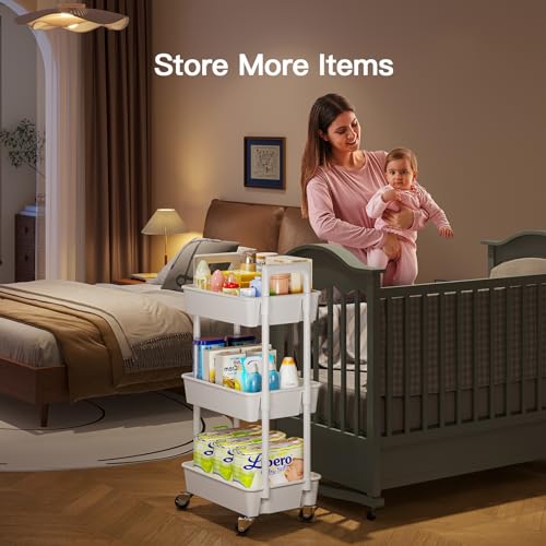 Smart Home Pipishell 3 Tier Rolling Cart Organizer, Plastic Rolling Cart for Daily Use