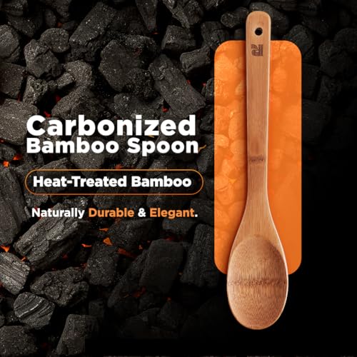 Smart Home Riveira Dark Bamboo Wooden Spoons for Cooking 6-Piece, Apartment Essentials Kit