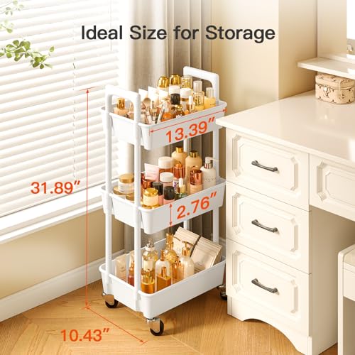 Smart Home Pipishell 3 Tier Rolling Cart Organizer, Plastic Rolling Cart for Daily Use